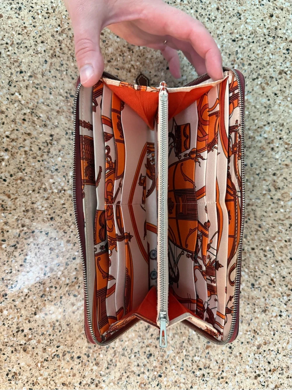 Hermes Vintage 1968 Azap Leather long zip around wallet w/ silk print - Picture 10 of 15